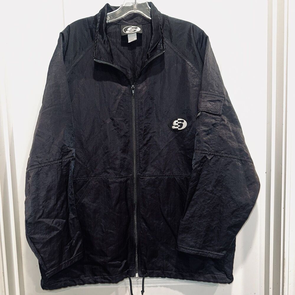 VTG Surf Style Large Jacket Windbreaker Black Jacket Full Zip Men 90s Y2K Street